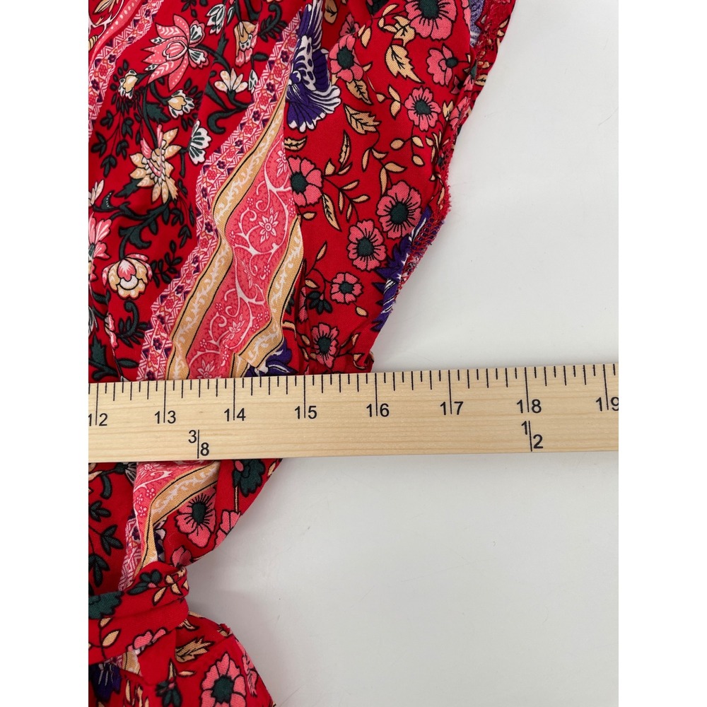 Floral Mini Dress Womens Medium Red Western Boho Cottagecore Boho Ruffle Wrap - Picture 7 of 8